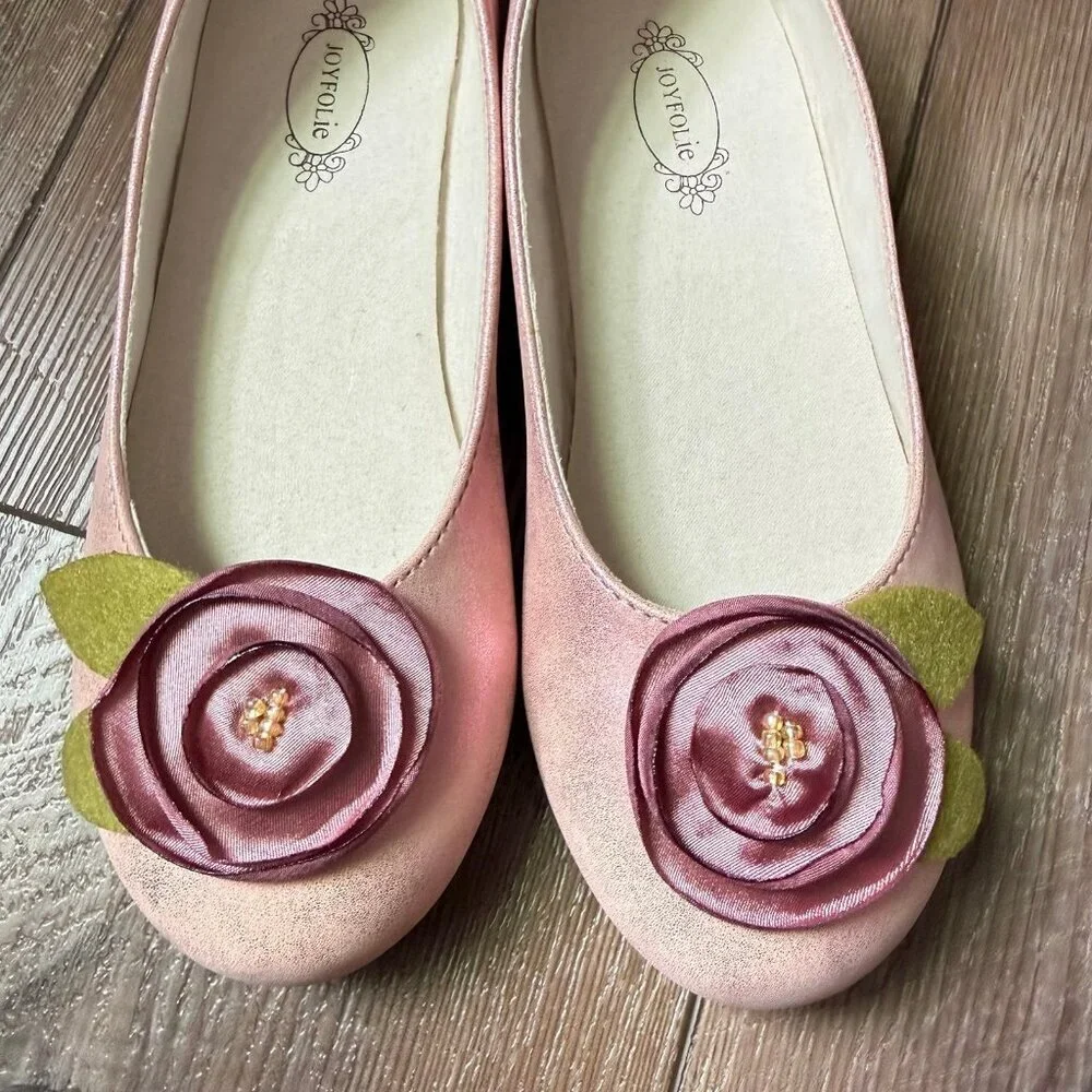 NIB Joyfolie Girl Charlotte flats shoes in Rose 2Y size 2